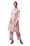 Dressfolk_Pink Chanderi Digital Printed Floral V Neck Bhumika Kurta And Pant Set _Online_at_Aza_Fashions