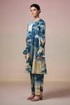 Buy_Dressfolk_Blue 100% Cotton Digital Printed Abstract Notched Jheel Kurta And Pant Set _Online_at_Aza_Fashions