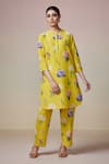 Buy_Dressfolk_Yellow Linen Cotton Digital Printed Floral Nasreen Kurta And Pant Co-ord Set _at_Aza_Fashions