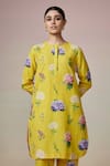 Dressfolk_Yellow Linen Cotton Digital Printed Floral Nasreen Kurta And Pant Co-ord Set _Online_at_Aza_Fashions