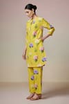 Buy_Dressfolk_Yellow Linen Cotton Digital Printed Floral Nasreen Kurta And Pant Co-ord Set _Online_at_Aza_Fashions