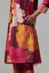 Shop_Dressfolk_Maroon Chanderi Digital Printed Floral V Neck Pahi Kurta And Pant Set _Online_at_Aza_Fashions