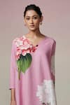 Buy_Dressfolk_Pink Linen Cotton Digital Printed Floral V Neck Shubhika Kurta And Pant Set _Online_at_Aza_Fashions