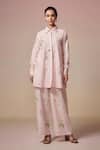 Buy_Dressfolk_Pink Linen Cotton Digital Printed Floral Collar Vrinda Kurta And Pant Set_at_Aza_Fashions