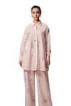 Buy_Dressfolk_Pink Linen Cotton Digital Printed Floral Collar Vrinda Kurta And Pant Set_Online_at_Aza_Fashions