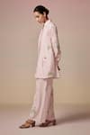 Dressfolk_Pink Linen Cotton Digital Printed Floral Collar Vrinda Kurta And Pant Set_at_Aza_Fashions