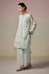 Dressfolk_Blue Linen Cotton Digital Printed Floral Whimsical Garden Kurta And Pant Set _at_Aza_Fashions