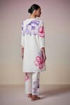 Shop_Dressfolk_Ivory Linen Cotton Digital Printed Floral V Neck Zainab Kurta And Pant Set _at_Aza_Fashions