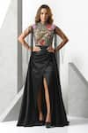 Buy_Eli Bitton_Black (100% Polyester) Hand Embroidered Floral Layered Gown _at_Aza_Fashions