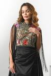 Shop_Eli Bitton_Black (100% Polyester) Hand Embroidered Floral Layered Gown _at_Aza_Fashions