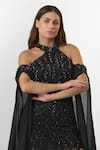 Shop_Eli Bitton_Black Sequin (100% Polyester) Hand Embroidered Crystal Halter Neck Gown_at_Aza_Fashions