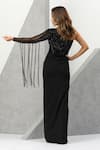 Shop_Eli Bitton_Black Sequin (100% Polyester) Hand Embroidered Beads One Shoulder Gown _at_Aza_Fashions