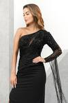 Buy_Eli Bitton_Black Sequin (100% Polyester) Hand Embroidered Beads One Shoulder Gown _Online_at_Aza_Fashions