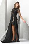 Eli Bitton_Black Sequin(100% Polyester) Hand Embroidered Tube Beads High Neck Sheer Gown _Online_at_Aza_Fashions