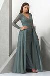 Shop_Eli Bitton_Blue Sequin/tulle (100% Polyester) Hand Embroidered Beads And Pearls Trail Gown _Online_at_Aza_Fashions