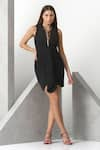 Buy_Eli Bitton_Black Sequin (100% Polyester) Hand Embroidery Beaded Notched Snake Mini Dress _at_Aza_Fashions