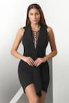 Buy_Eli Bitton_Black Sequin (100% Polyester) Hand Embroidery Beaded Notched Snake Mini Dress _Online_at_Aza_Fashions