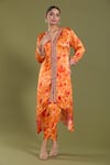 Buy_Amani_Orange Satin Silk Embellished Tie Dye V Neck Kurta And Tulip Pant Set _at_Aza_Fashions