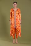 Buy_Amani_Orange Satin Silk Embellished Tie Dye V Neck Kurta And Tulip Pant Set _Online_at_Aza_Fashions