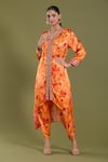 Amani_Orange Satin Silk Embellished Tie Dye V Neck Kurta And Tulip Pant Set _at_Aza_Fashions