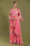 Buy_Amani_Pink Crepe Silk Printed Abstract V Neck Kurta Sharara Set 