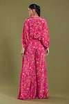 Amani_Pink Crepe Silk Printed Floral V Neck Kaftan Flared Pant Set _Online_at_Aza_Fashions