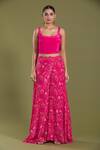 Buy_Amani_Pink Crepe Silk Printed Floral V Neck Kaftan Flared Pant Set _Online_at_Aza_Fashions