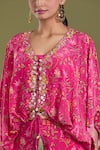 Shop_Amani_Pink Crepe Silk Printed Floral V Neck Kaftan Flared Pant Set _at_Aza_Fashions