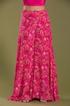 Buy_Amani_Pink Crepe Silk Printed Floral V Neck Kaftan Flared Pant Set 