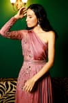 Shop_Pavone by Akanksha Chopra_Pink Net Hand Work Sequin Asymmetric Detailed Gown _at_Aza_Fashions