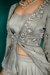 Pavone by Akanksha Chopra_Grey Georgette Satin Hand Work Zardozi Blouse Pleated Lehenga Set With Jacket _at_Aza_Fashions