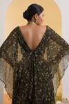 Buy_PRESTO COUTURE_Green Chiffon Printed Floral Round Cape Sleeve Blouse With Sharara
