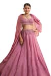 Buy_PRESTO COUTURE_Pink Organza Embroidered Thread Leaf Floral Lehenga With Draped Blouse_Online_at_Aza_Fashions