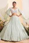 Buy_PRESTO COUTURE_Blue Chiffon Embroidered Thread Pearl Embellished Lehenga With Cut-out Blouse_Online_at_Aza_Fashions