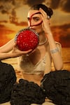 Buy_FOREVER NOOR_Red Crystal Studs Solar Rivets Embellished Ball-shaped Bag _at_Aza_Fashions