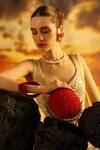 Shop_FOREVER NOOR_Red Crystal Studs Solar Rivets Embellished Ball-shaped Bag _at_Aza_Fashions