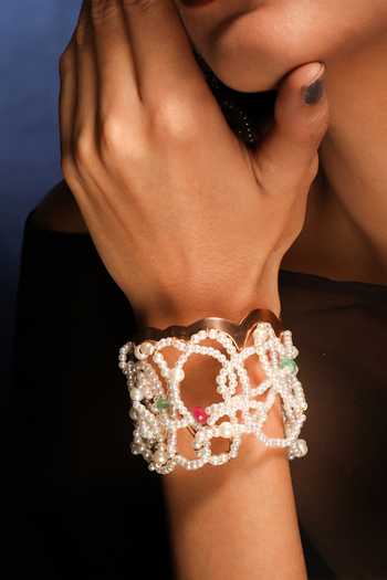 Buy_Suhani Pittie_Gold Plated Pearls Cloud Embellished Cuff Bracelet _at_Aza_Fashions