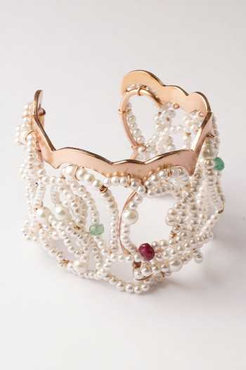Suhani Pittie_Gold Plated Pearls Cloud Embellished Cuff Bracelet _Online_at_Aza_Fashions