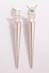 Shop_Suhani Pittie_Silver Plated Candlelight Spike Carved Earrings _at_Aza_Fashions
