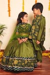 Shop_Pomcha Jaipur_Green , Silk, Net, Satin Gota Patti, Idika Floral Print Lehenga Set _Online_at_Aza_Fashions