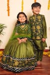 Pomcha Jaipur_Green , Silk, Net, Satin Gota Patti, Idika Floral Print Lehenga Set _at_Aza_Fashions