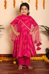 Buy_Pomcha Jaipur_Pink Cotton, Net Tassels Bhandhej Print Anarkali Pant Set _at_Aza_Fashions
