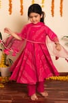 Pomcha Jaipur_Pink Cotton, Net Tassels Bhandhej Print Anarkali Pant Set _at_Aza_Fashions