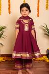 Buy_Pomcha Jaipur_Wine Cotton Gota Patti Lace Work Anarkali Pant Set _at_Aza_Fashions
