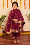 Shop_Pomcha Jaipur_Wine Cotton Gota Patti Lace Work Anarkali Pant Set _at_Aza_Fashions