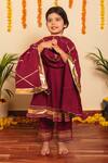 Shop_Pomcha Jaipur_Wine Cotton Gota Patti Lace Work Anarkali Pant Set _Online_at_Aza_Fashions