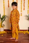 Buy_Pomcha Jaipur_Yellow Cotton Embroidery, Gota Patti Darpan Hand Block Print Kurta With Pant _Online_at_Aza_Fashions