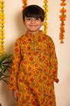 Shop_Pomcha Jaipur_Yellow Cotton Embroidery, Gota Patti Darpan Hand Block Print Kurta With Pant _Online_at_Aza_Fashions