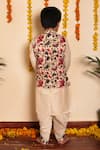 Shop_POMCHA JAIPUR_White Kurta And Dhoti Pant Cotton Silk Printed Garden Rose Bundi With Set_at_Aza_Fashions