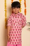 Shop_POMCHA JAIPUR_Pink Kurta And Pant Cotton Hand Block Printed Floral Bachpan Gulbhar Set_Online_at_Aza_Fashions